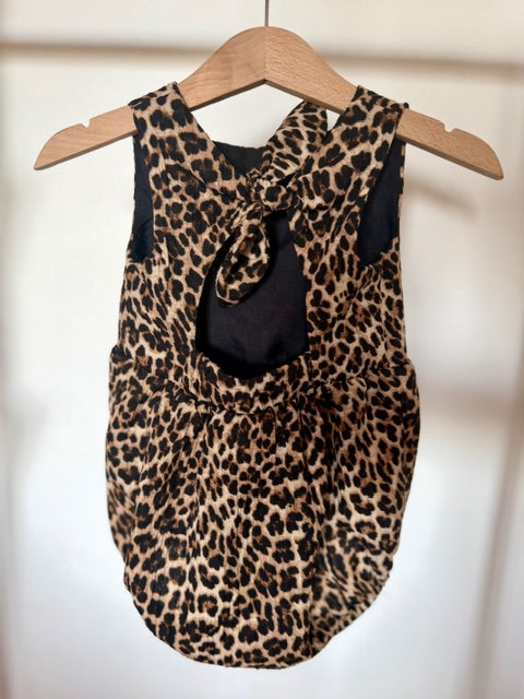 Animal print bow romper