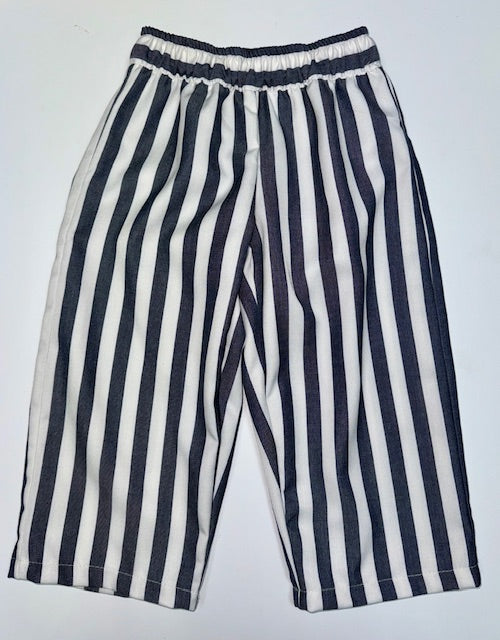 Luca Wide Leg Trouser in Linen - Dark Navy Stripe