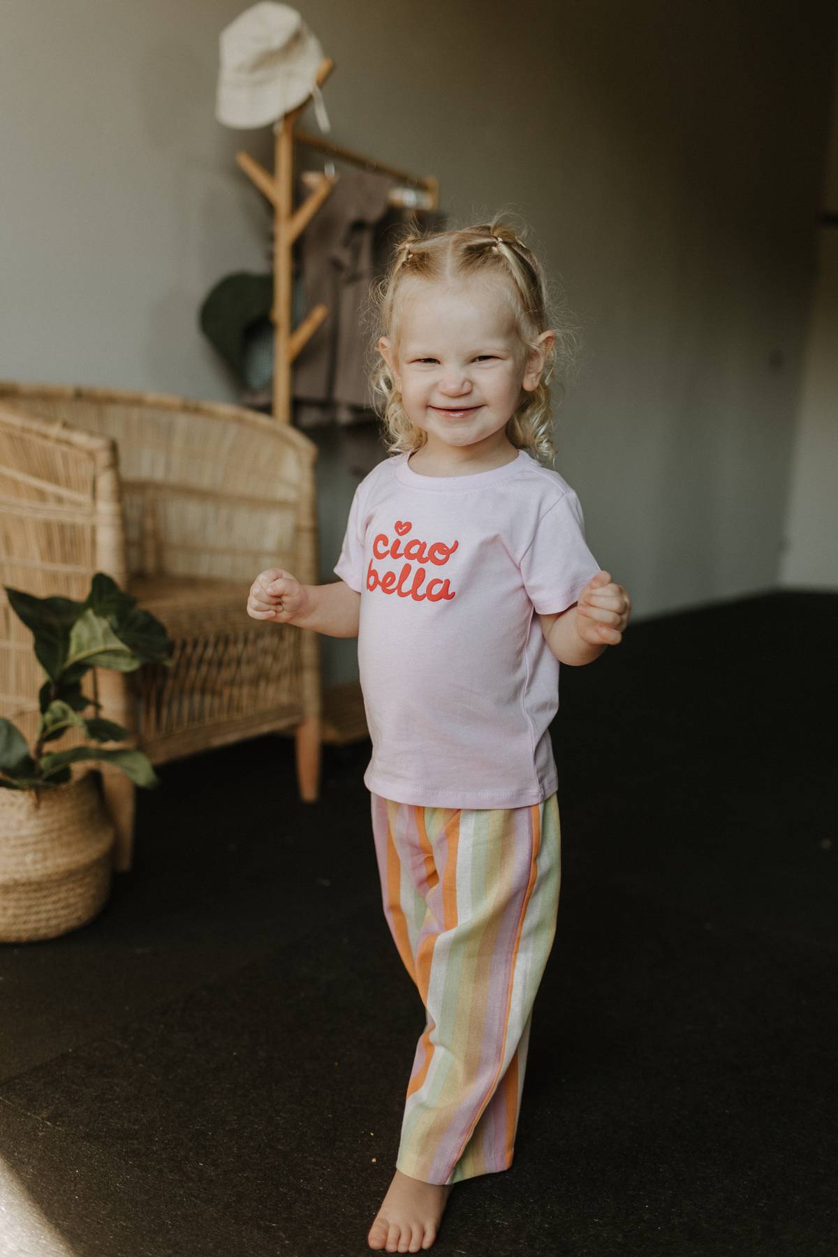 Luca wide leg trouser in Linen - multi colour stripe