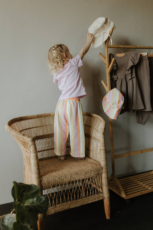 Luca wide leg trouser in Linen - multi colour stripe