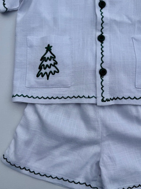 Embroidered Linen Christmas Set in Full White