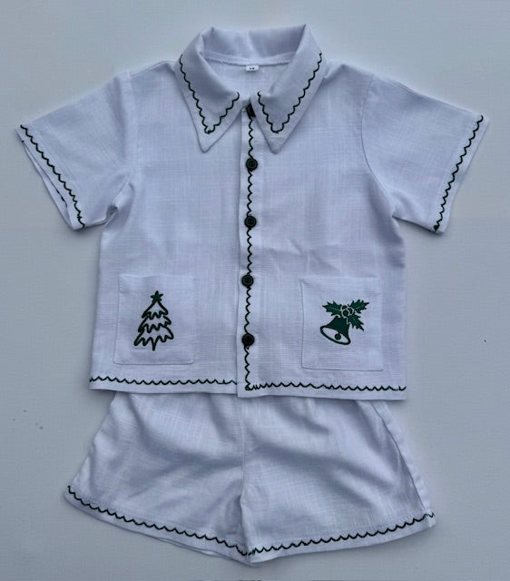 Embroidered Linen Christmas Set in Full White