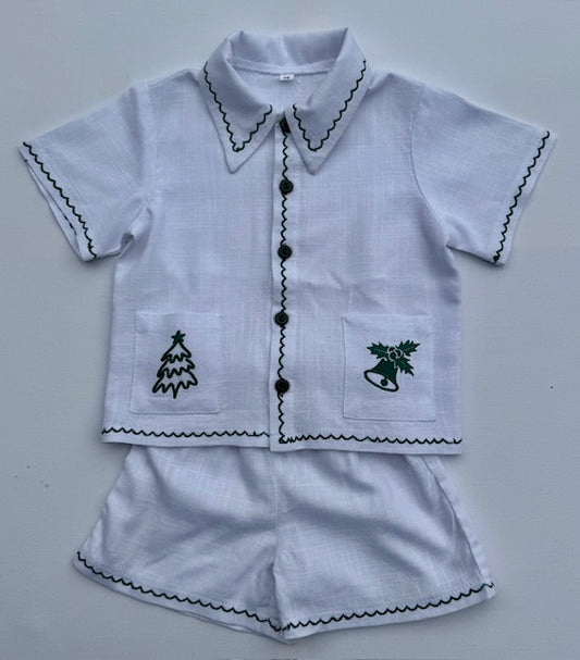 Embroidered Linen Christmas Set in Full White